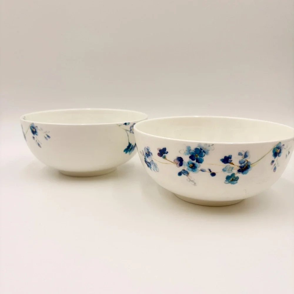 Mikasa Audrey 6 Inch Cereal Bowls Blue Floral Bone China Set of 2‎